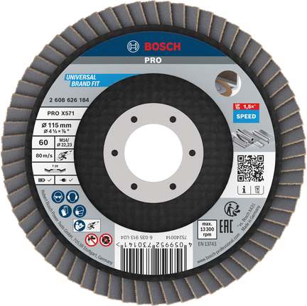 Lamelový kotouč Bosch PRO X571, úhlový 115 mm, G60, pro broušení.